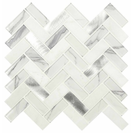 Bytle Bianco Herringbone SAMPLE Textured Multi-Surface Mesh-Mounted Mosaic Tile